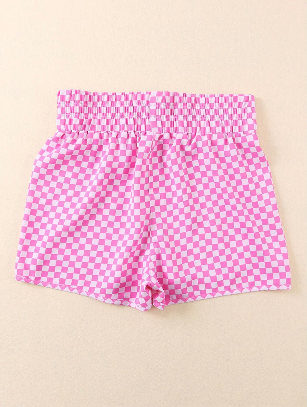 Pink Checkered High Waist Active Shorts